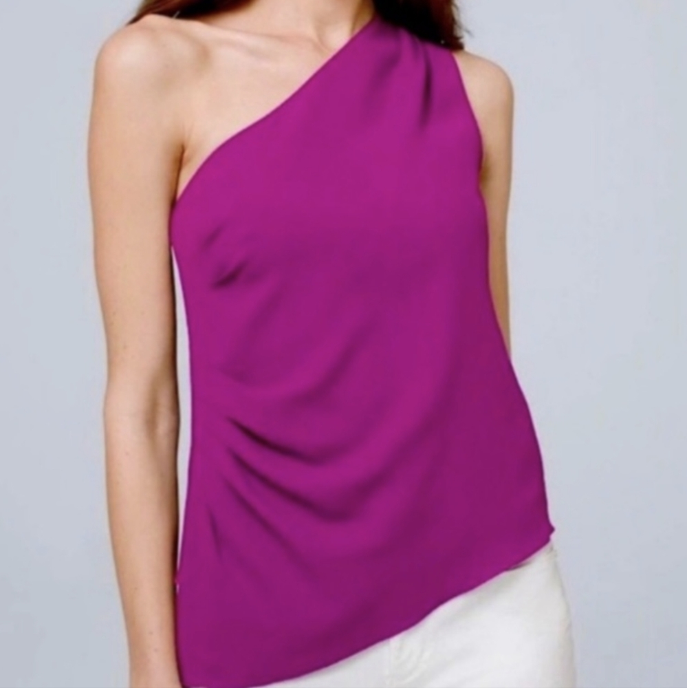 White House Black Market One Shoulder Bodice in Magenta